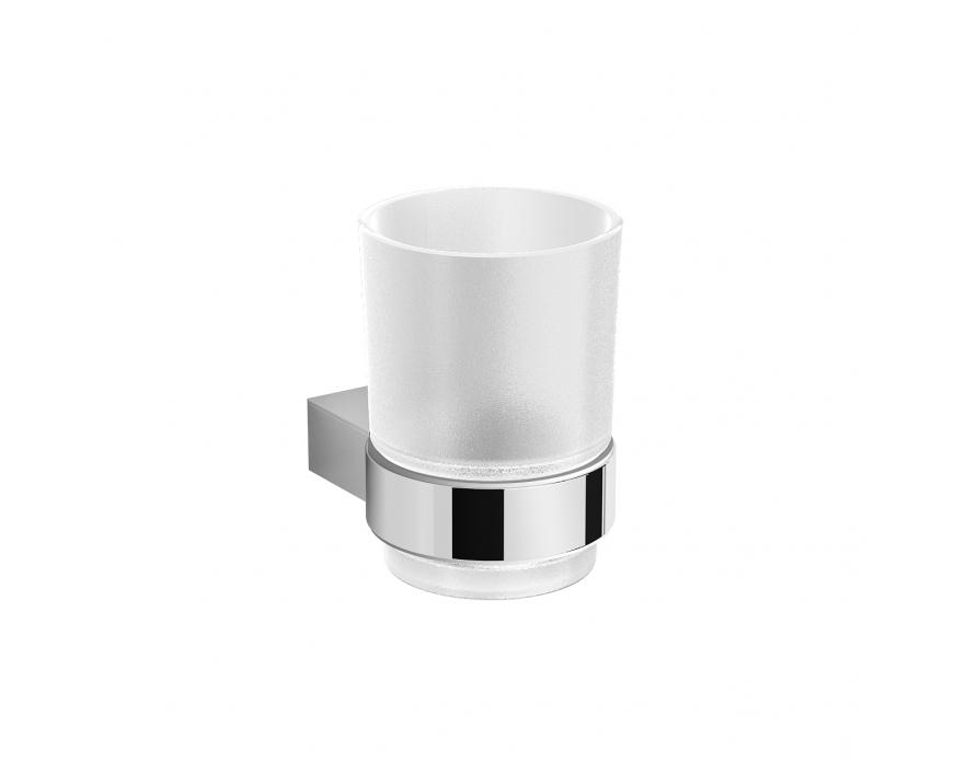 Glashouder inclusief glas chroom/ melkglas