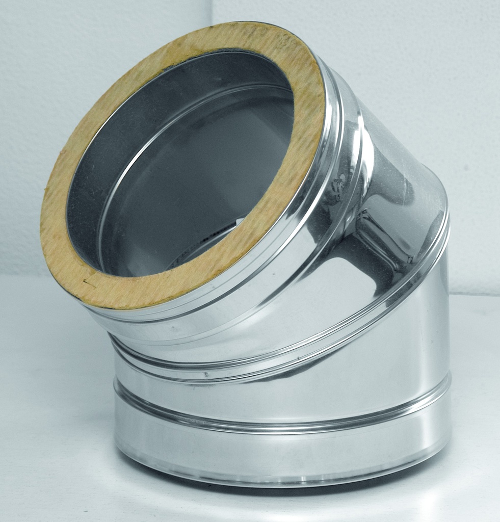 Inox (RVS) bocht 45° dubbelwandig 