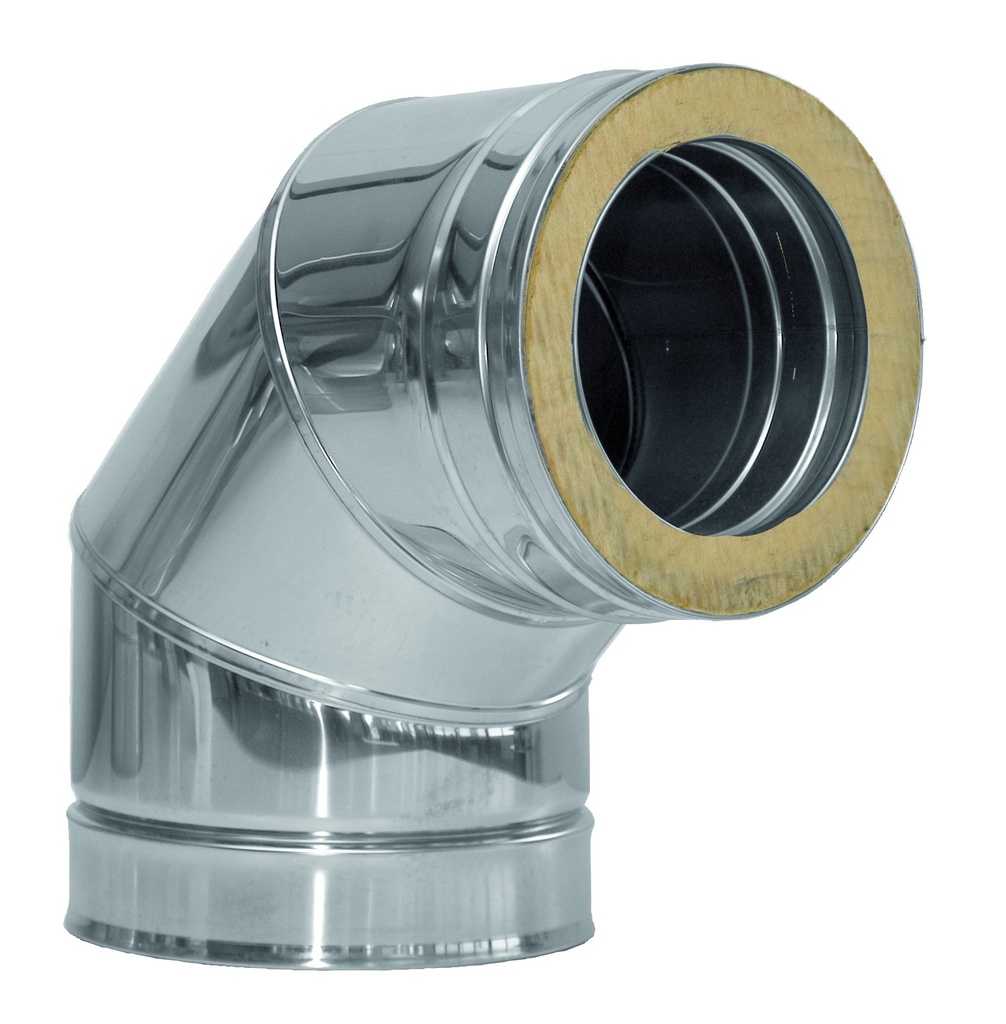 Inox (RVS) bocht 90° dubbelwandig 