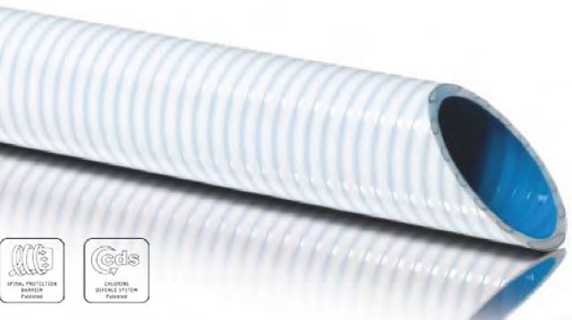 Chloorbestendige wit/blauwe PVC-buis op rol