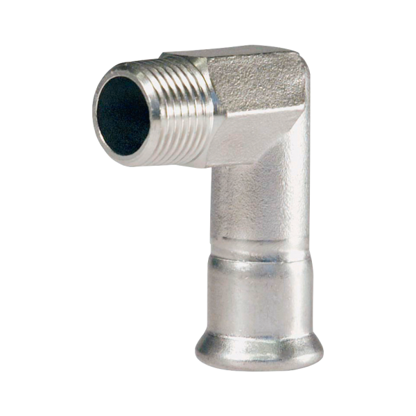 Kniekoppeling 90° conische buitendraad (R) x press (m-type) 