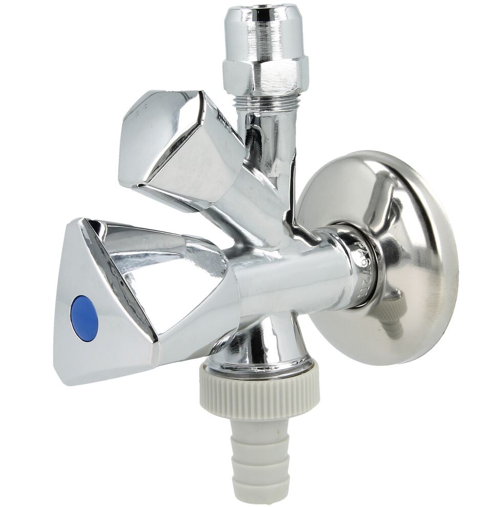 Robinet équerre combiné 1/2" avec raccord pour flexible - poli