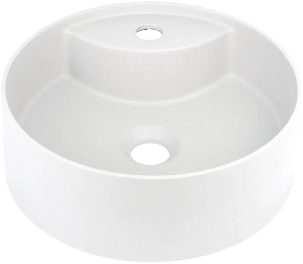 Lavabo rond à poser en granit, avec plage de robinetterie