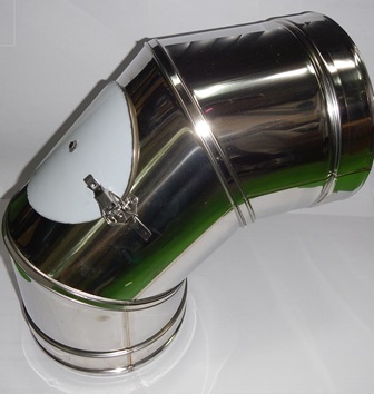 Inox (RVS) bocht met kijkluik 90° dubbelwandig