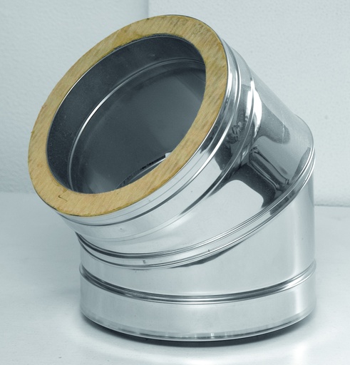 Inox (RVS) bocht 45° dubbelwandig 