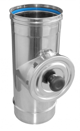 Inox (RVS) t-stuk met inspectieluik enkelwandig 