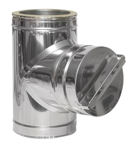 Inox (RVS) T-stuk 87° met kijkluik dubbelwandig