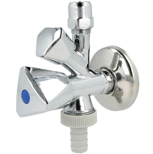 [90-506-0005] Robinet équerre combiné 1/2" avec raccord pour flexible - poli